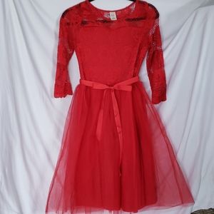 Girls Red Tulle and Lace Dress